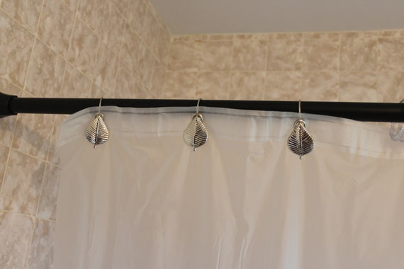 Set of 12 Decorative Leaves Shower Curtain Hooks Rings Hangers Chrome  Rustproof Silver 