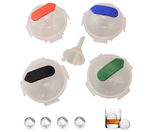 4 Pack 2" Large Round Ice Cube Ball Maker Molds Bar Whiskey Stones Party Includes Mini Funnel Funnel