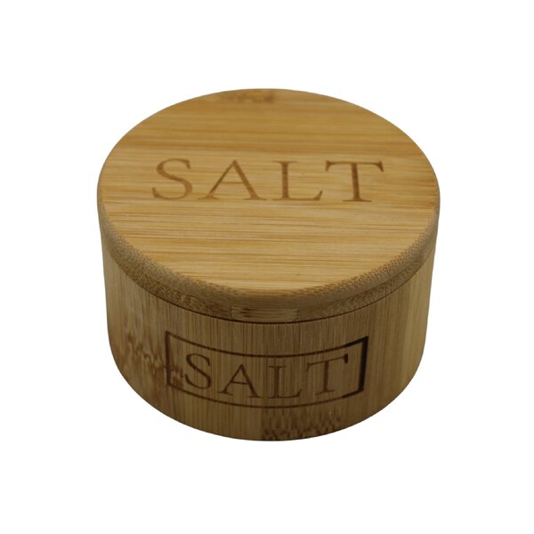 Dependable Industries Natural Bamboo Salt Cellar with Swivel Locking Magnetic Lid Kitchen Organizer Bakers Salt Pincher (7 Ounce)