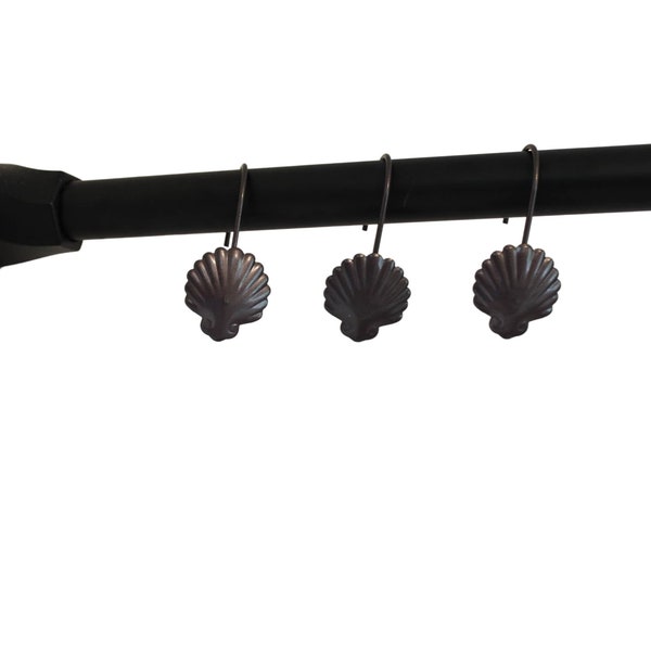 Decorative Seashell Shower Curtain Hooks Rings Hangers Set of 12 Metal Rustproof Shiny Dark Bronze Finish
