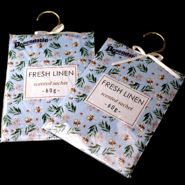 2 Pack Large Hanging Closet Sachet 9" x 6.75" with Metal Hanger and Bow Fresh Linen Fragrence