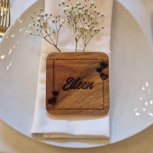 Personalized Acacia Wood Coasters Wedding Place Cards Beer Coasters Name Tags