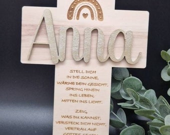 Geschenk zur Kommunion, Taufe, personalisiertes Kreuz, Holzkreuz mit persönlicher Gravur