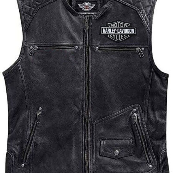 Harley Davidson Men's Moto Genuine Leather Black Biker Vest Leather Jacket Racer Motorcycle Genuine Jacket For Men