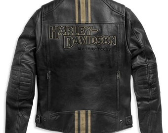 Nieuwe Harley Davidson heren motorfiets zwart lederen bikerjack herenvest Harley leren jas vintage leren jas