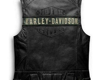 Harley Davidson heren echt leer zwart bikervest Harley Davidson leren jas Harley leren jas vintage leren racejas