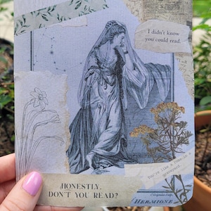 May include: A collage with a vintage illustration of a woman in a veil, and text overlays. The text includes "It's leviosa not leviosa," "I didn't know you could read," and "Honestly, don't you read?" The collage has a floral and antique paper aesthetic.