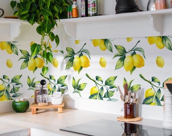 Bright and cheerful lemon removable wall mural, Citrus fruity kitchen backsplash - 37