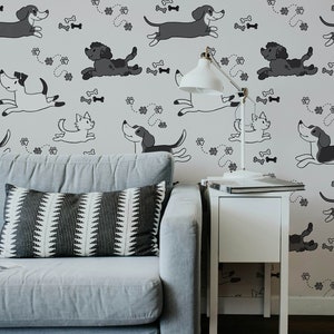 Dog wallpaper, Pawsome decor, Hand-drawn dogs, Minimalistic pattern, Cartoon pets wall covering, Nursery decor 120
