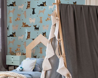 Chihuahua little dogs wallpaper, Playful puppy design kids' room decoration, Eco & safe 132