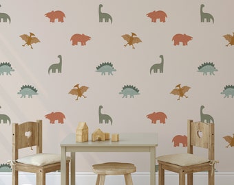 Kids room dinosaurs wallpaper, Playful nursery wall decor, Minimalistic pastel cartoon mural 138