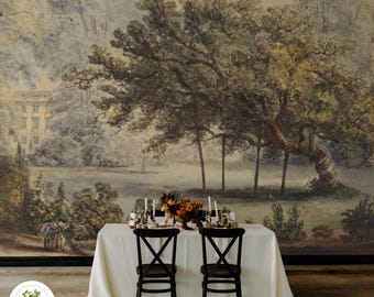 English Garden wallpaper, Vintage forest wall mural, British mural, Antique tree print, Forest landscape, Peel and stick 108