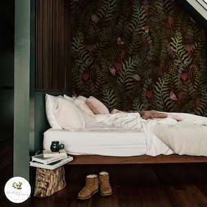 Gothic fern wallpaper, Removable wall mural, Dark botanical wallpaper, Witchy decor, Moody Forest, Dark Floral Jungle Peel and Stick 91