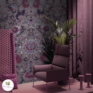 Ornate floral wall mural, Removable wallpaper, Dark botanical, Dark glamour home aesthetic, Purple wallpaper, Baroque wall decor 42