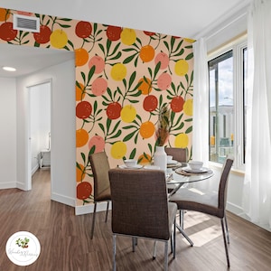 Retro Orange and Yellow Fruit Wallpaper, Mid-Century Modern Colorful Citrus Pattern, Peel & Stick Home Decor 205