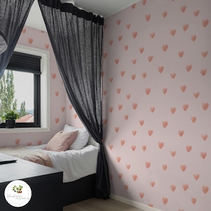 Minimalist heart pattern wallpaper, Soft pink aesthetic wall decor, Cute romantic wallpaper, Nursery wallpaper 45