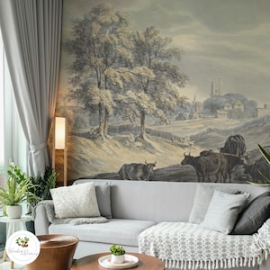 Rustic Countryside Wallpaper, Pastoral Landscape Mural, Traditional Rural View Wallpaper, Classic Country Theme Wall Art 101