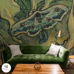 Vintage Moth Wallpaper, Van Gogh Inspired Wall Art, Botanical Insect ...