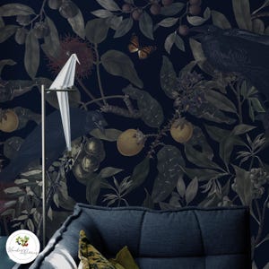Botanical dark academia peel and stick wallpaper, Witchy fantasy room decor 88