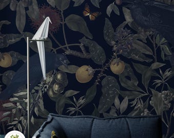 Botanical dark academia peel and stick wallpaper, Witchy fantasy room decor 88