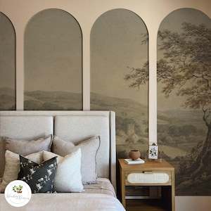 Castle landscape wallpaper, Vintage wallpaper, Peel and stick mural, Landscape wallpaper, Home decor 39
