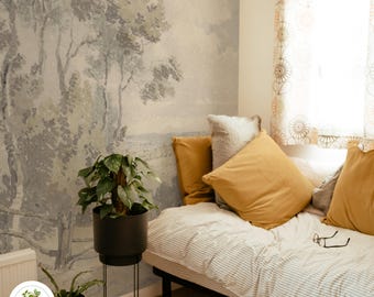 Bucolic Landscape wallpaper, Peel and stick mural, Soft pastoral scene wall art, Nursery wallpaper, Panoramic wallpaper 64