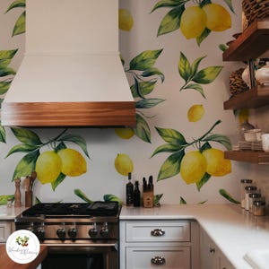 Bright and cheerful lemon removable wall mural, Citrus fruity kitchen backsplash - 37