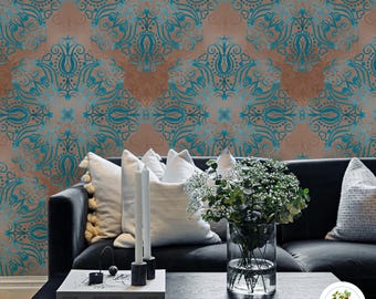 PROLEMIX Vintage Damask Peel & Stick Wallpaper – Blue & Beige Floral Pattern, 44cm X 300cm, Waterproof & Removable For Bedroom, Bathroom, Or Furniture Makeovers