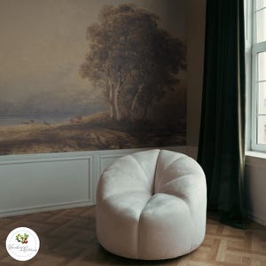 Pastoral scene mural, Vintage landscape, Canvas wallpaper, Mountain and river scene, Rustic countryside 28