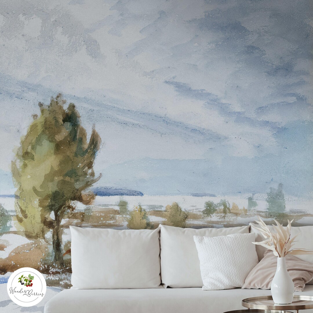 Winter Trees Snow Landscape Wallpaper Peel & Stick Removable Living ...