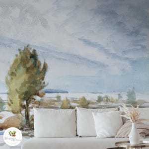 Winter Trees Snow Landscape Wallpaper Peel & Stick Removable Living Dining room Bedroom Self Adhesive Wall Sticker Decoration Art Mural 150