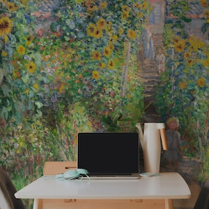 Monet garden wallpaper, Peel and stick, Impressionist wall art, Impressionism painting, Sunflower Wallpaper, Easy stick 23