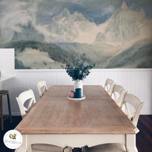 Winter Landscape Wallpaper, Moody Blue & White Snowy Mountain Painting, Rustic Lodge Wall Art Mural 175