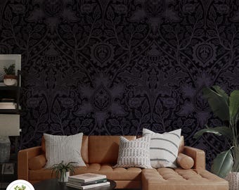 Dark Damask Wallpaper, Moody Victorian Gothic Peel and Stick Mural, Removable Ornamental Baroque Accent Wall Decor for Bedroom 240