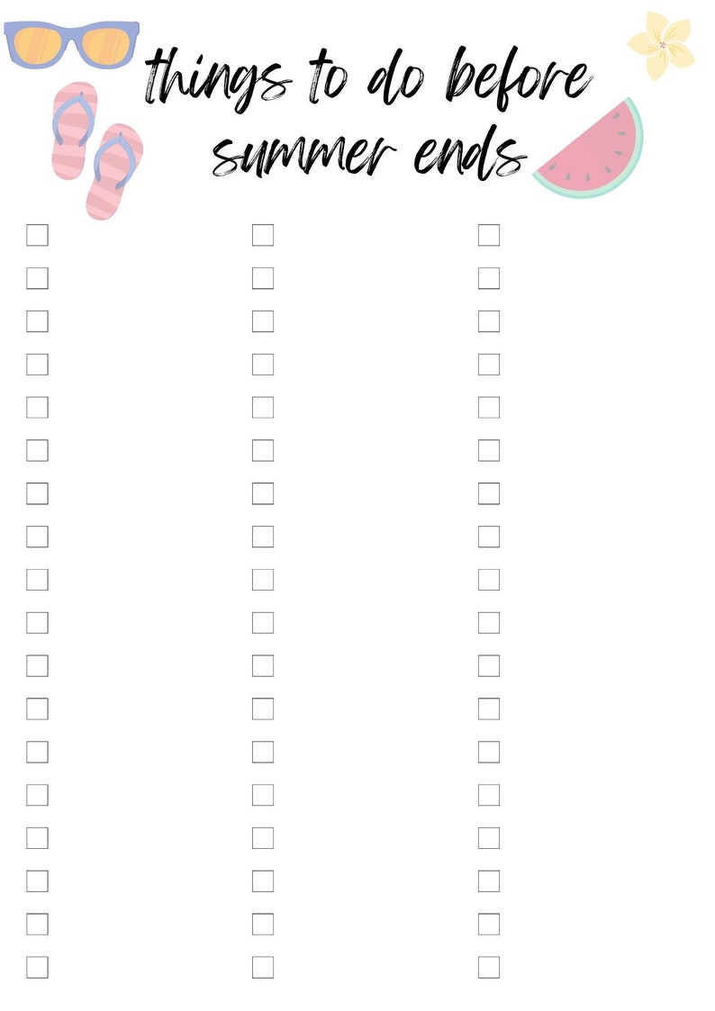 Summer Bucket List Printable Summer Bucket List Template Etsy