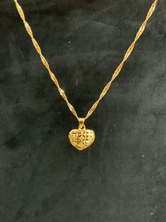 22K Gold Filled 18” Wave Chain With Heart Pendant Ref:-134