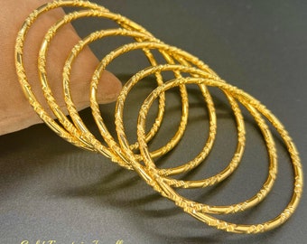 18K, 18Ct, 18 Carat, Set Of 6 Lady’s, Woman’s, Gold Filled Bangle, Size 2.6, Weight 61grams Ref:-315