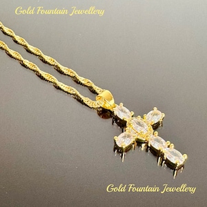 22K 22ct Gold Filled 20" Wave Chain With Stunning Cubic Zirconia Cross Crucifix Ref:-302