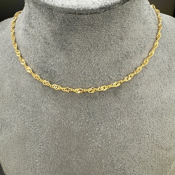 18ct 18k Gold Filled 16”/ 40cm With Extension Singapore Wave Chain Necklace 2.5 mm Wide