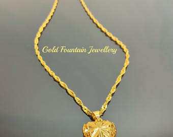 22K 22ct Lady’s Woman’s Gold Filled Wave Chain With Heart Pendant Ref:-195