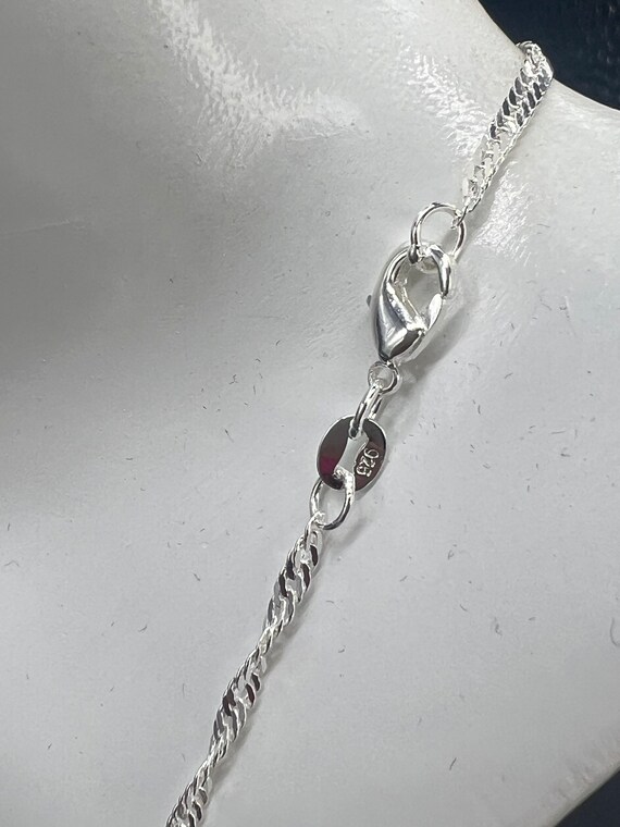 Genuine Sterling Silver 20” Wave Chain Necklace With Cubic