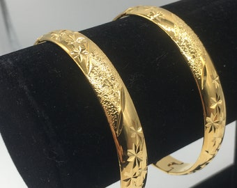 Size 2.6,  24K, 24ct  Carat Set Of 2 Lady’s, Woman’s Gold Filled Bangles 58grams  Ref:-33