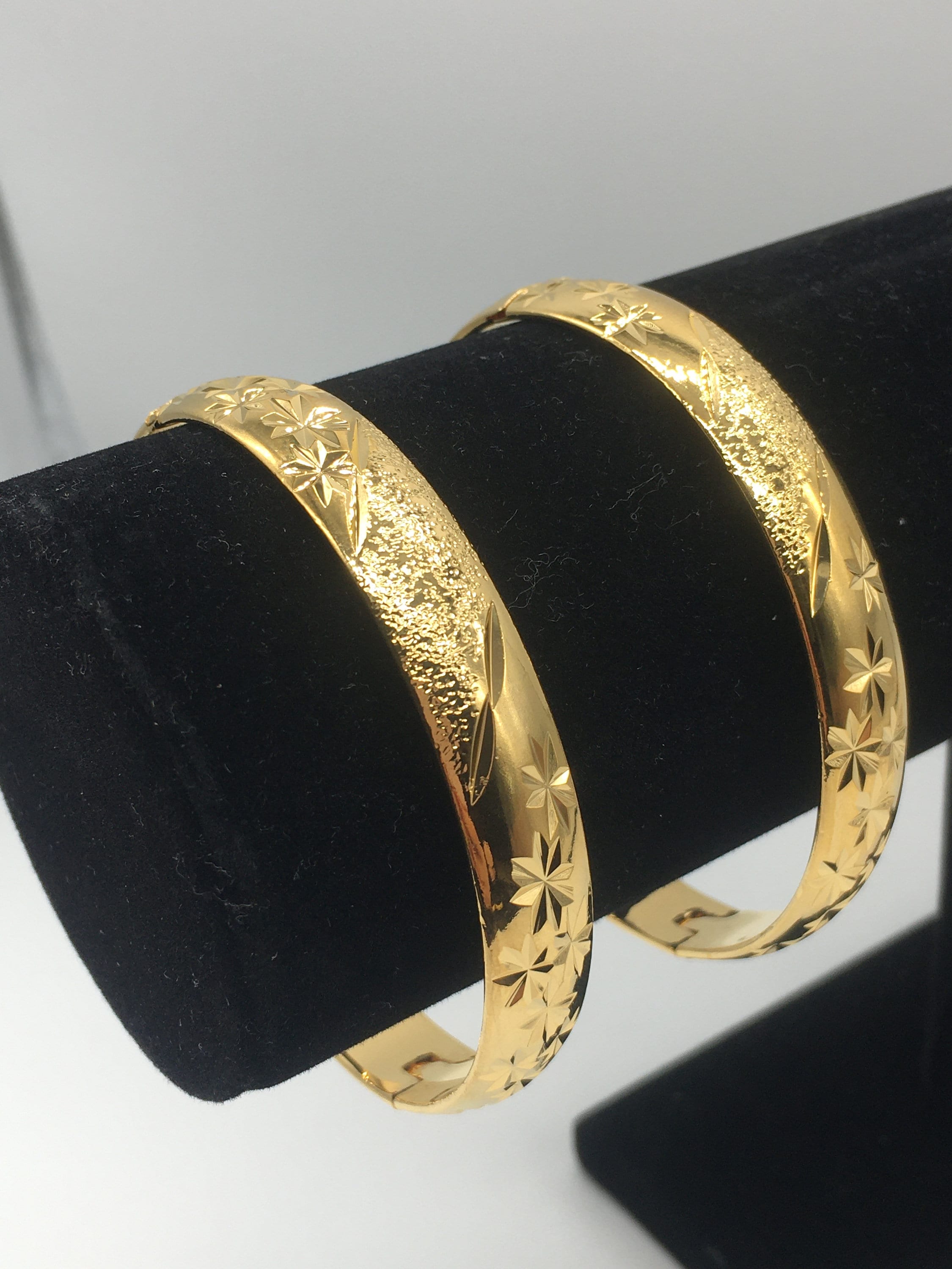 Size 2.6 24K 24ct Carat Set of 2 Ladys Womans Gold Filled Bangles 58grams Ref 511 Etsy