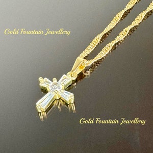 22k 22ct Gold Filled 18" Wave Chain With Stunning Small Cubic Zirconia Cross Crucifix Ref:-75