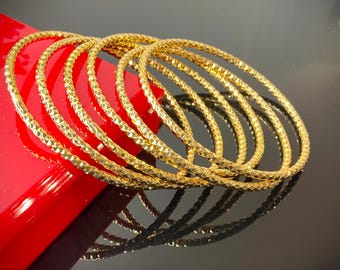 22ct 22k Carat Set Of 6 Lady’s Gold Filled Bangles Bracelets, Size 2.8 65grams Ref:-552