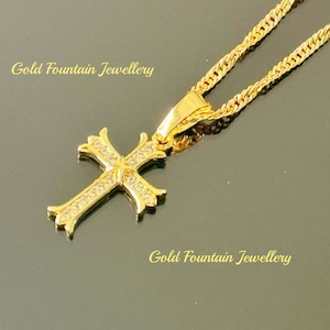 18K Gold Filled 18" Wave Chain With Stunning Cubic Zirconia Cross Crucifix Ref:-13