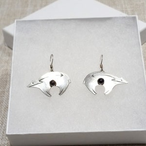 Sterling Silver and Onyx, Bear Shaped Earrings