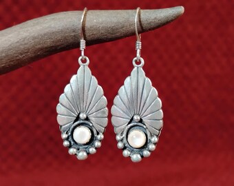 Mother of Pearl and Sterling Shell shaped Earrings, Vintage