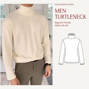 BEST Turtleneck Men Shirt Digital PDF Sewing Pattern and Easy  Detailed Tutorial Basic Top Rib Knit Vintage DIY  S M L Sizes