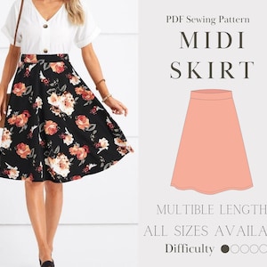 BEST Flared Skirt PDF Pattern Printable Sewing Small Medium Large Extra s l m xl Sızes Multible length Midi Standart Short Easy DIY